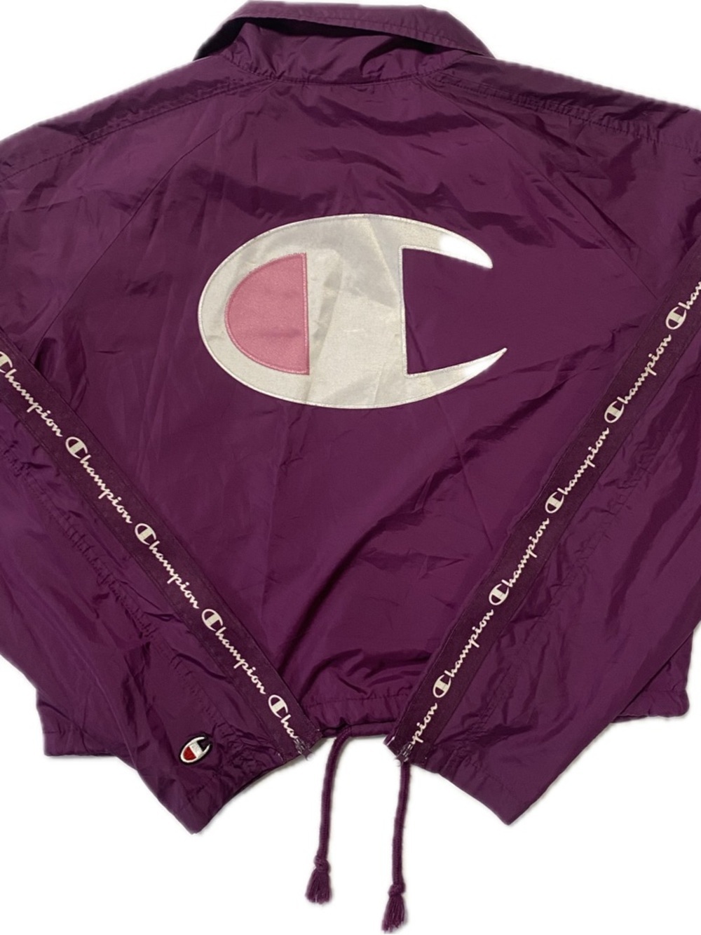Champion Plum Track Cropped Jacket with Pink & White Logo